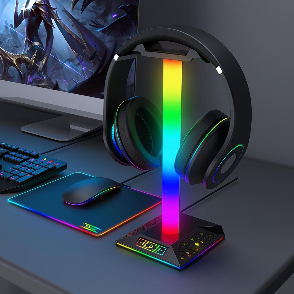 Lanxinda EB05 Gaming Headset Stand with RGB Lighting Dual USB and Type-C Ports Touch Control Holiday Lights ABS Material