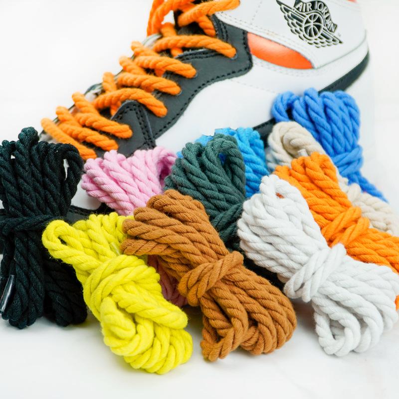 Round Shoelaces AF1/AJ1 0.6CM Thicker Cotton Shoelace Twisted Rope Laces Sneakers Boots Shoe laces for Shoes 120/140/160CM 1Pair