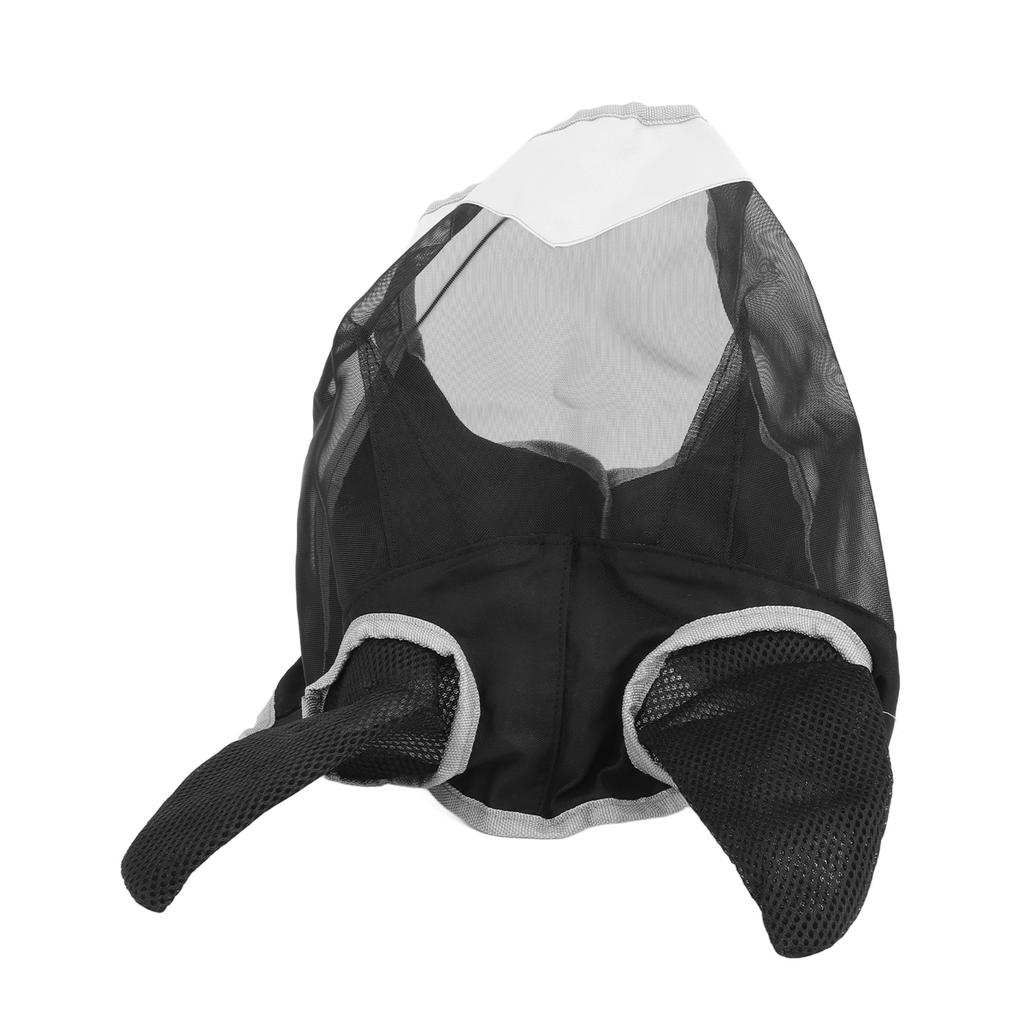 Horse Face Cover Fine Mesh Fly Guard Breathable Prevent Bites with Ears Long Nose Black with Gray M
