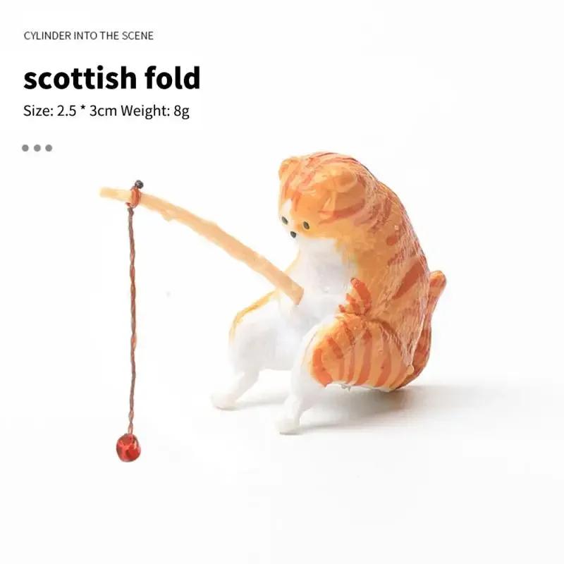 1/5/10PCS Ornament Decorative Furnishings for Aquarium Cats Fishing Figurine Cat Sculpture Sitting Fishing Little Cute Cat Resin