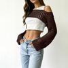 Women's Sunscreen Hollow Long Sleeve Backless Bikini Beach Dress Knit Sweater Cover-Up