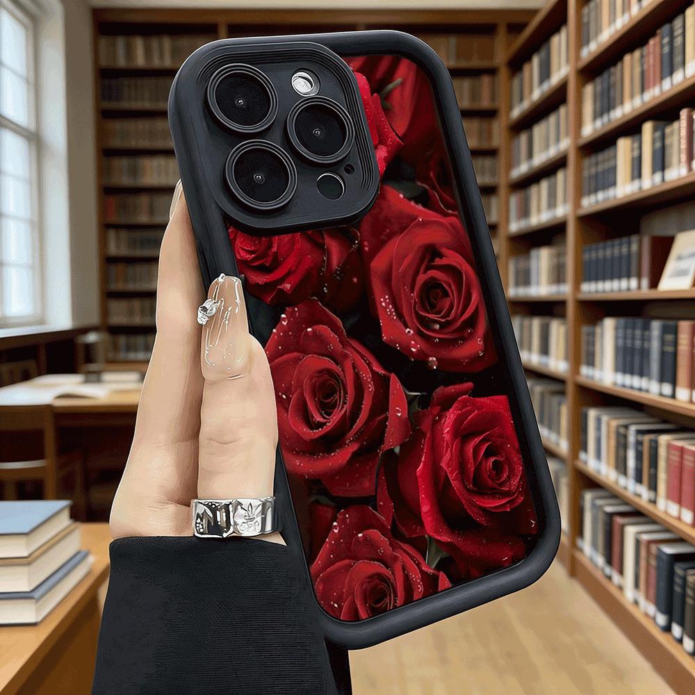 Red Roses with Dewdrops Phone Case for iPhone 17 16 15 14 13 12 11 Pro Max Plus Anti Scratch, Gel Flexible Protective