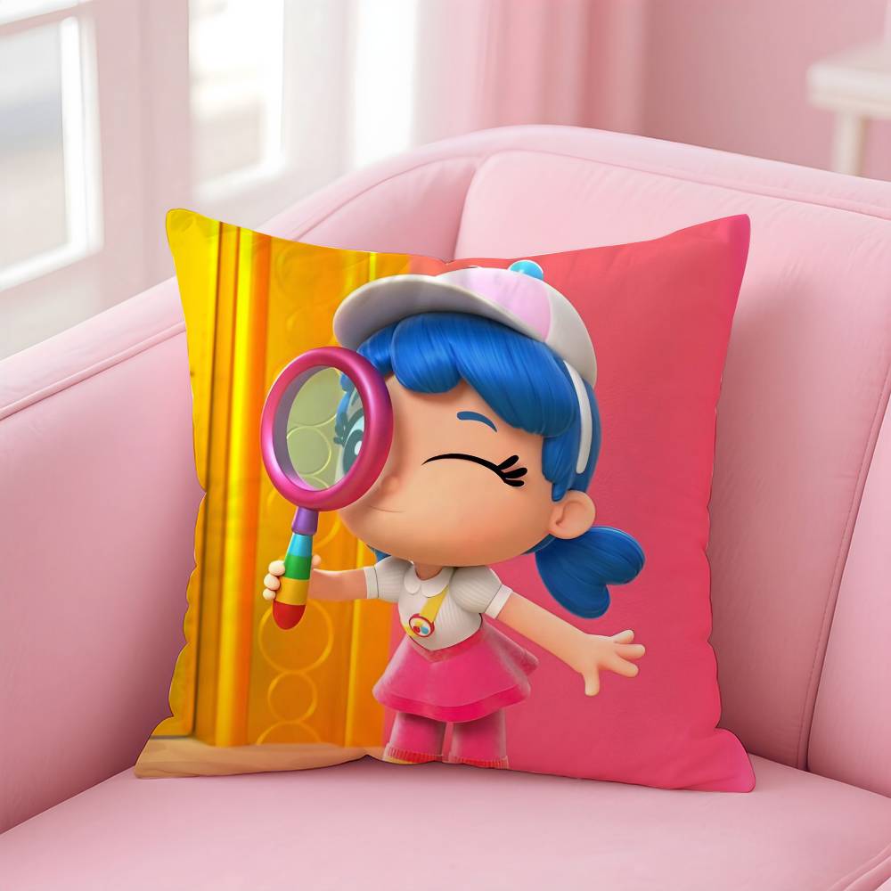 Kwaii True R-Rainbow Kingdom Pillow Case Anti-dustmite Pillowcase Invisible Zipper Silky Short Plush Sofa Cushion Cover