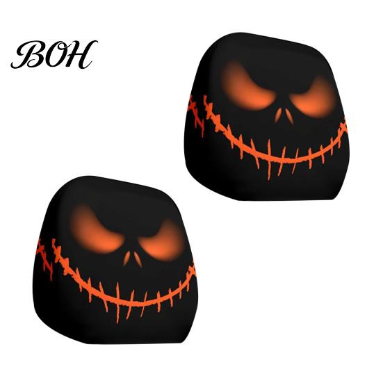 Protective Auto Headrest Protectors Halloween Car Cover, Scary Pattern Print Stretchable Universal Fit Interior Decor Protector, Breathable Polyester