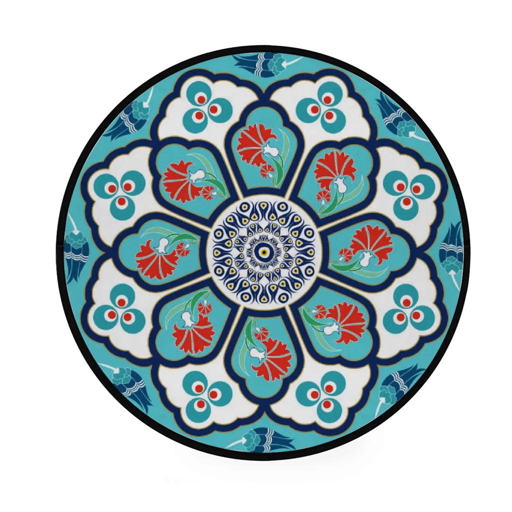 Abstraktní Boho Květinová Mandala Kulatý Koberec Exotický Květinový Kruh Koberec do Obývacího Pokojí Měkká Protiskluzová Podložka do Dětského Pokojí Vstupní Podlahová Rohož
