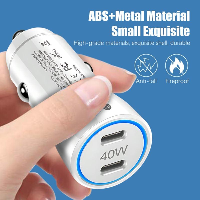 40W Dual PD Car Charger Universal DC12-24V Circular Dual Ports Fast Charging 5V/3A Car Cigarette Lighter Adapter Car Accessories
