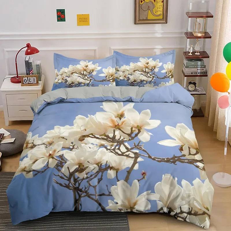 

Comforter Magnolia Flowers Botanical Floral Bedding Set Microfiber Single Queen Spring Blooming Flower Comforter Comforter (quilt)-EU Single(135*200cm)3pcs