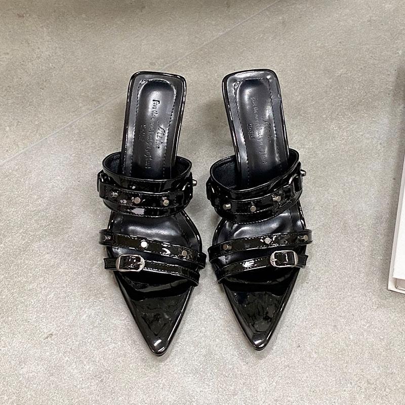

Мода Мода Острый Носок Женские Каблуки Туфли Шлепанцы Обувь Новинка Весна Лето Женская Обувь Слипоны Заклепки Женские Туфли на Высоком Каблуке 35 чёрный