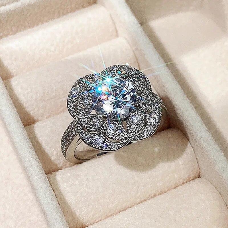 Luxury Jewelry 925 Silver Large Round Cut White Topaz CZ Diamond Couple Rings Women Wedding Bridal Ring Set