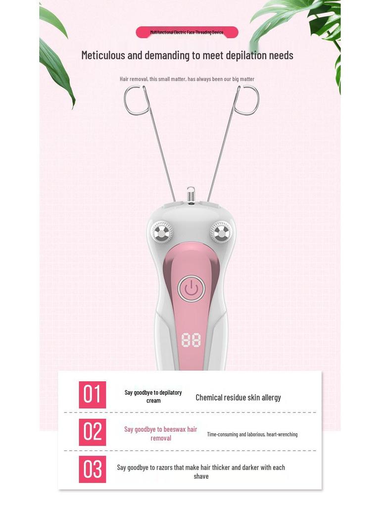 Epilatör ve İplik Alma Fonksiyonlu Dijital Yüz Masaj Aleti ve Tüy Alma Aracı