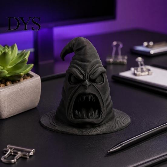 Dark Style Room Accessories 3D Printed Big Mouth Wizard Hat Figurine, Scary Witch Window Display Ornaments Tabletop Statue, Gothic Halloween
