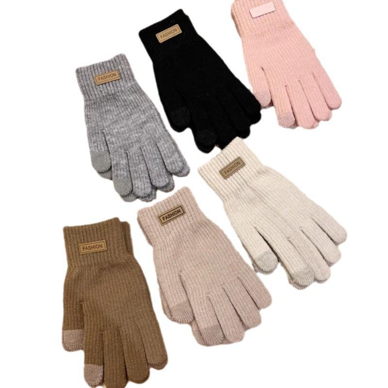 Maillard Women's Korean Style Knitted Winter Touchscreen Gloves - Warm, Thick, Candy Color, Plus Velvet