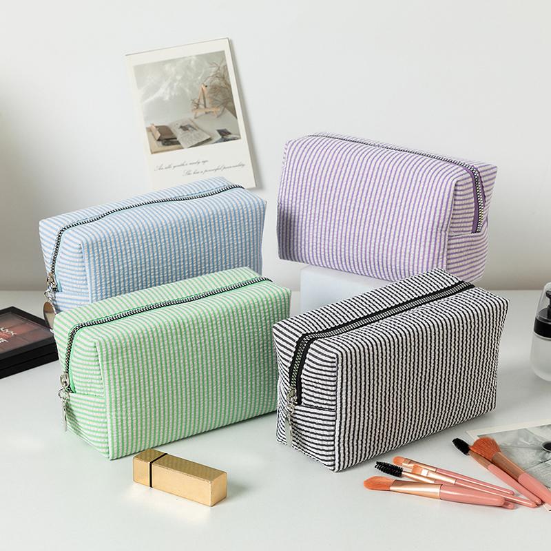 Fresh Simple Striped Cosmetic Bag Large Capacity Makeup Bag Pencil Case Travel Toiletries Bags Toiletry Storage Pouch