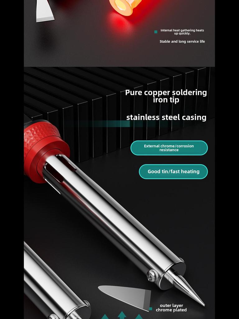 300W Adjustable Temperature Handheld Soldering Iron - Portable, High-Power Flat Head with External Heating.