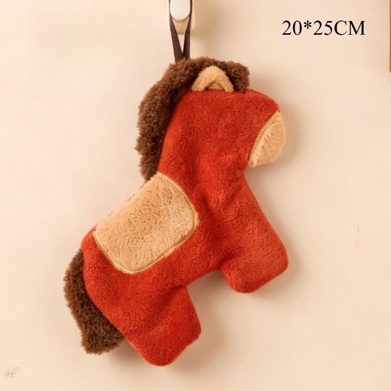 

New Year Cute Red Horse Hand Towel Chinese Style Coral Fleece Water Absorbent Festive Hanging Bathroom Wipe Household Supplies