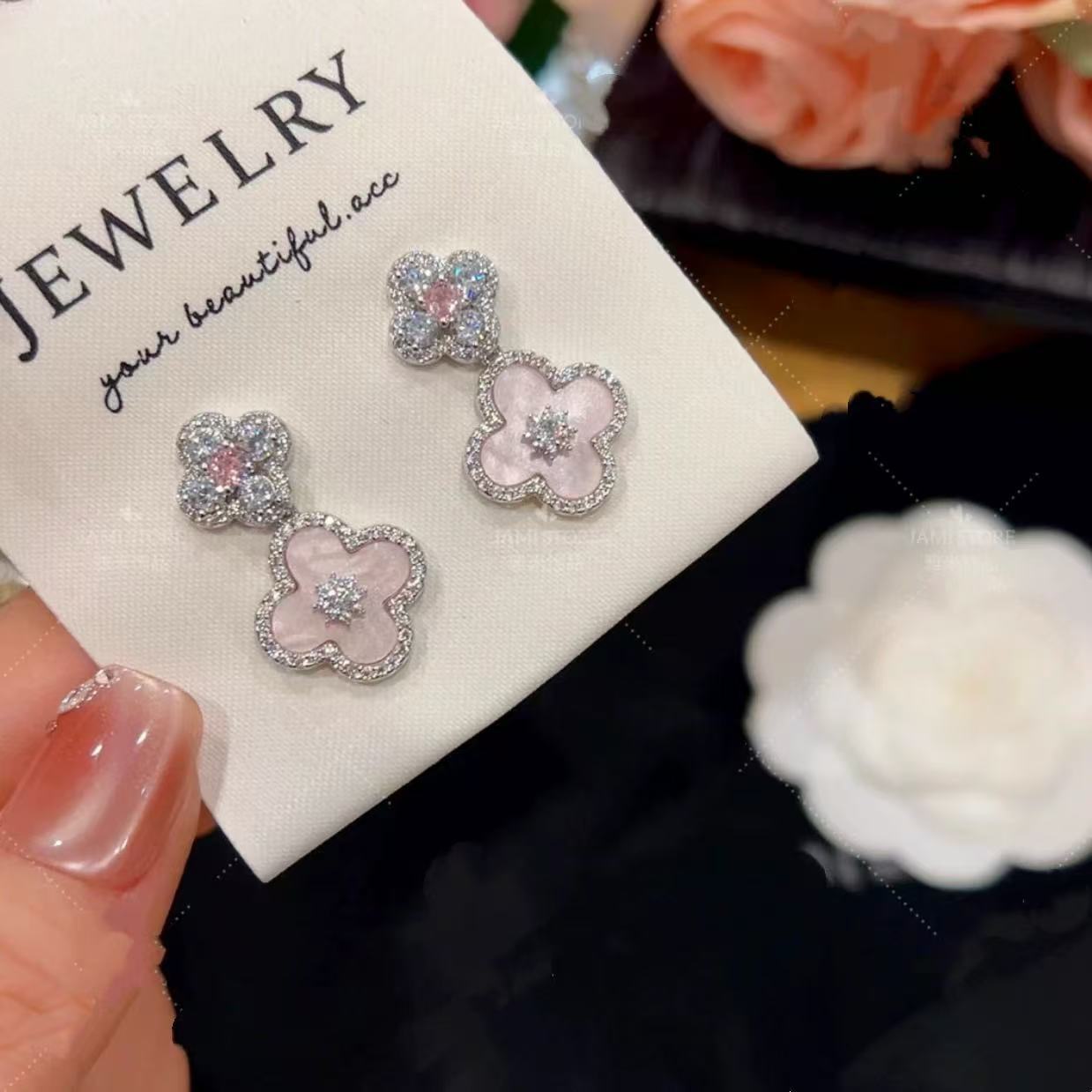 Zircon Fritillary Flower Pendant Earrings Fashion Commuter Versatile Sweet Earrings Niche Premium Earrings Women