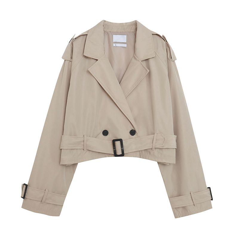 

Американский Нормкор с ремнем! Однотонный короткий лацкан длинный рукав кулиска ветровка женское пальто костюм пиджак экспорт Khakis without band M