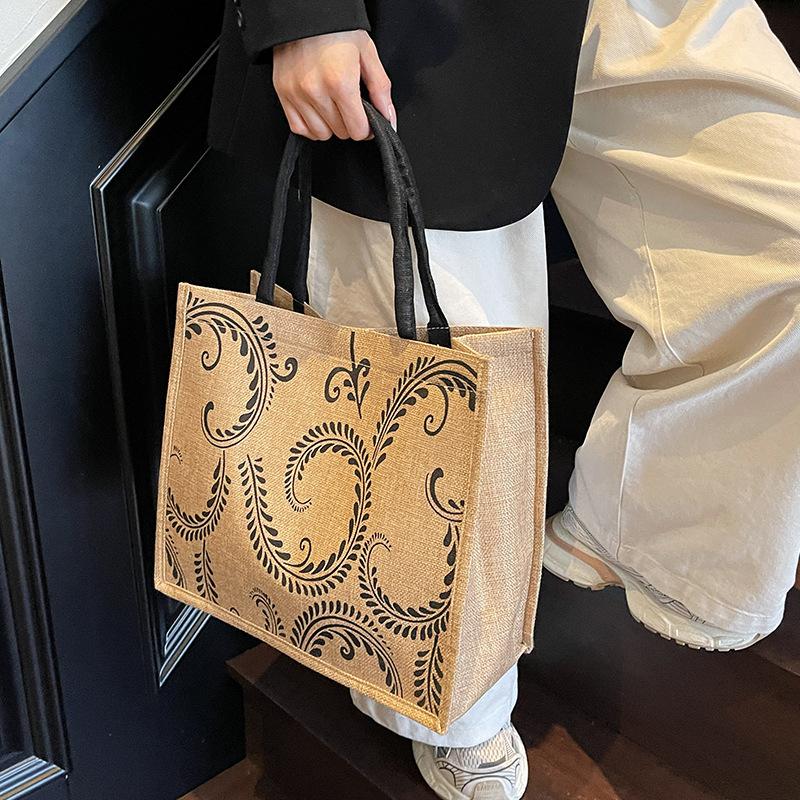 

Льняная сумка большой вместимости женская 2025 модная льняная портативная сумка для мамы сумка-тоут через плечо для студенческих занятий в наличии