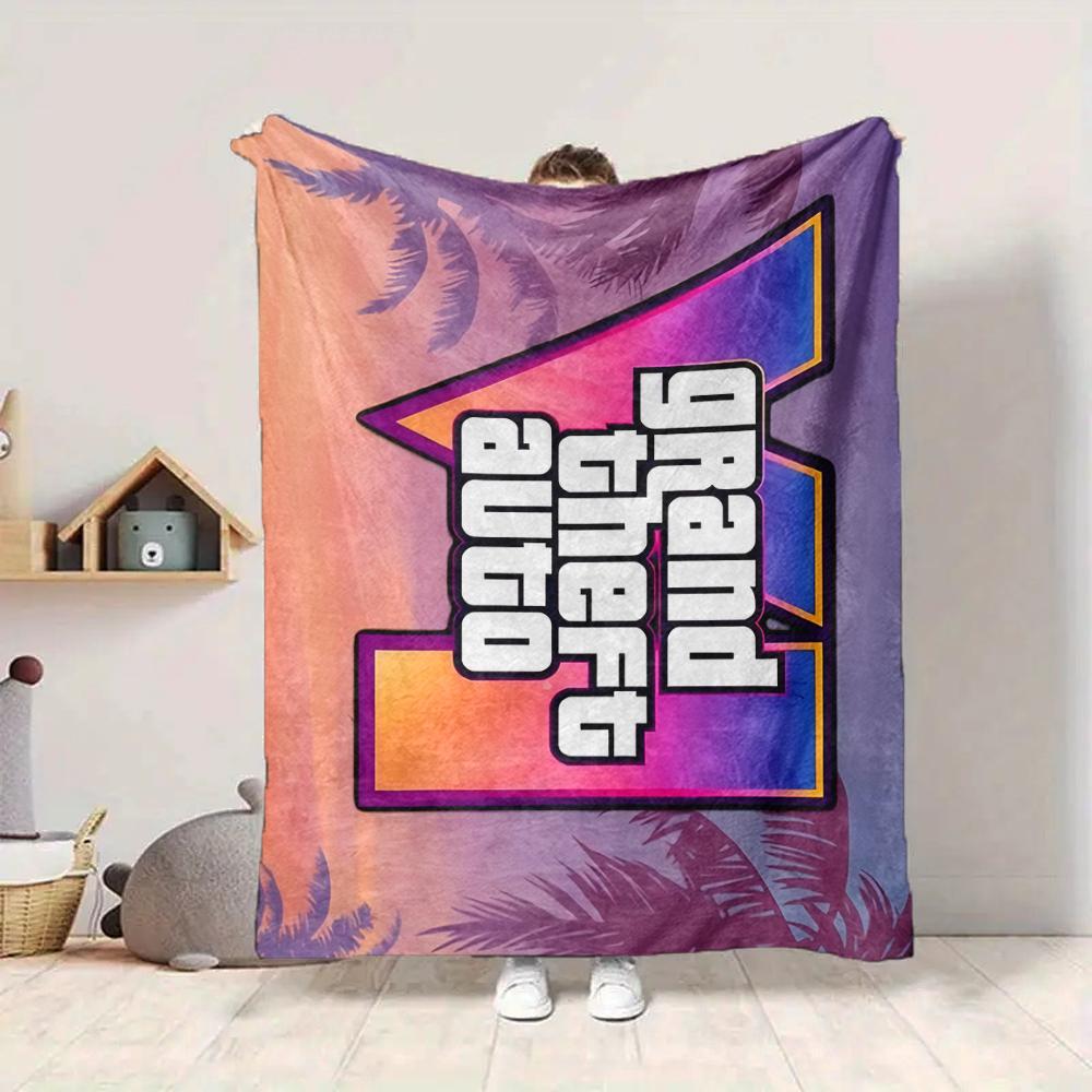 1Pc Grand Theft Auto Vi Logo Flannel Fleece Blanket Soft Warm Throw Blanket for Sofa Bed Couch Home Decor Lightweight Travel Nap Blanket Xmas Gift Q15