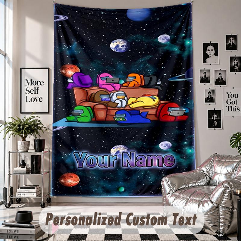 Wall Hanging Tapestry With Custom Name & Text, Among Us Decorative Tapestry For Bedroom