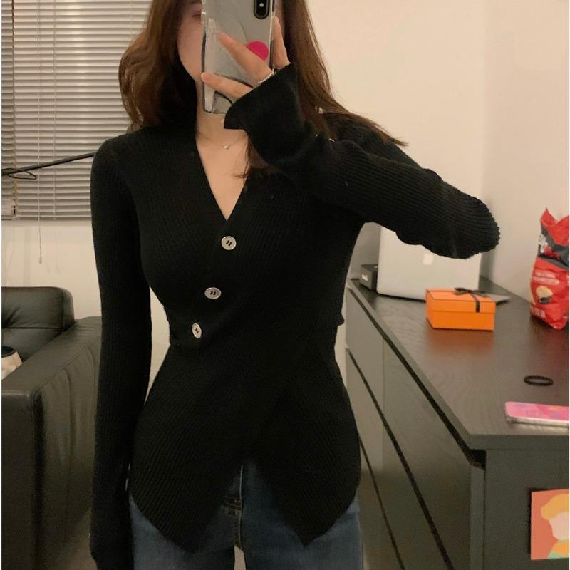 Autumn Long Sleeve Casual V-neck Pullovers Sweaters Women Chic Cross Slim Fit Women's Knitted Sweater Tops Elegant Solid Fashion Winter Jumpers 25667