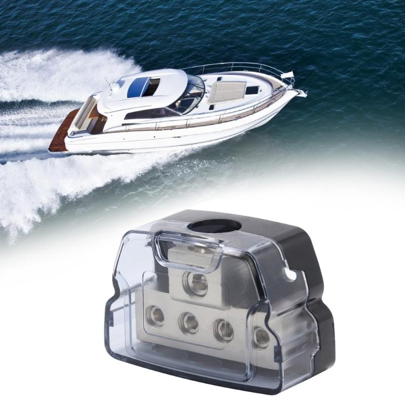 Automotive Sound Wiring Junction Box Power Distribution Unit with One 0GA Input and Four 4GA Outputs Including Adapters