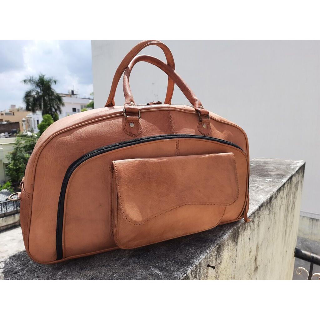 Men Brown Vintage Real Travel Luggage Duffle Gym Bags Tote Goat Leather