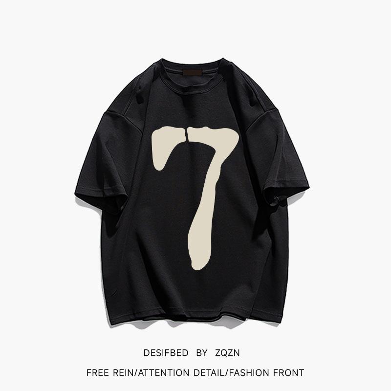 

Trendy brand simple digital printing pure cotton short-sleeved T-shirt women s 2025 summer new loose and versatile couple s top S чёрный