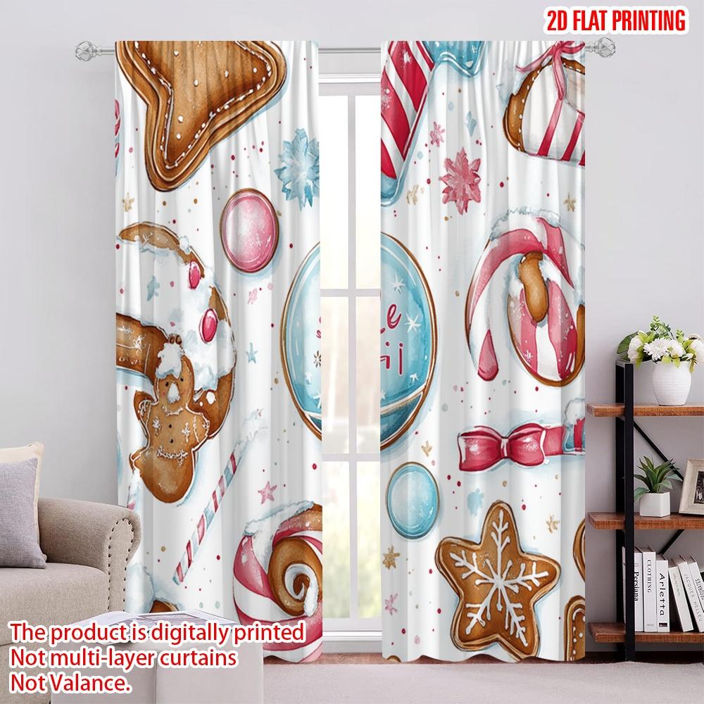 

2pcs,2D plane printing Curtain Fabric Christmas Cookies Snow Globe Candy (2) Versatile Fabric (without rod) Versatile All 52.50 × 116.00 cm 2 pcs