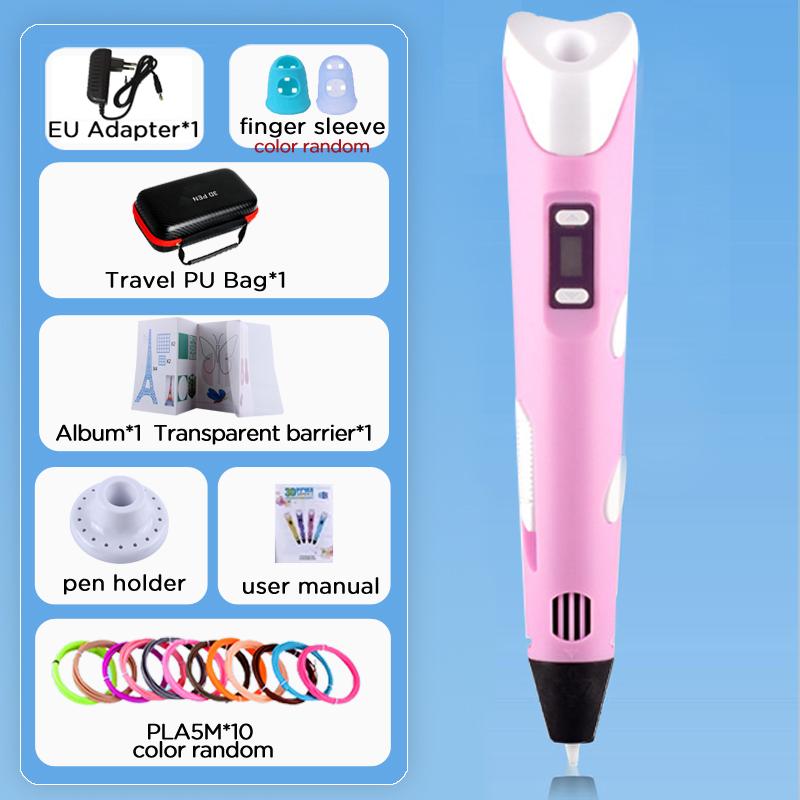 Kinder 3D-Stift 3D-Zeichen Druckstift LCD-Bildschirm Netzteil 40 Farben 200M PLA-Filament Kinder Jungen Mädchen Geburtstag DIY-Geschenk