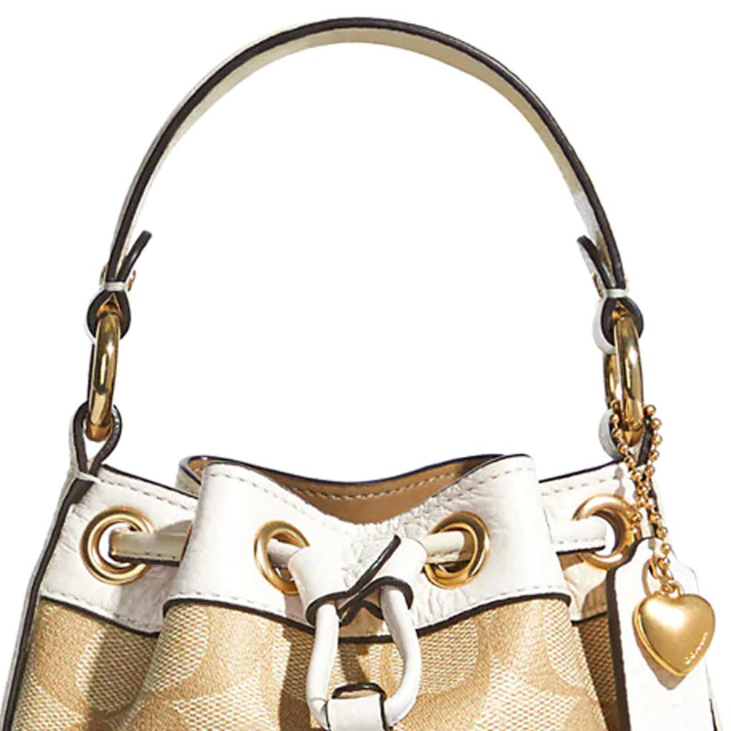 New COACH Dempsey Coated Canvas With Leather Bucket Bag, Shoulder Bag, Crossbody Bag, Handbag Trumpets Women's Khaki White C8069-IMDQC