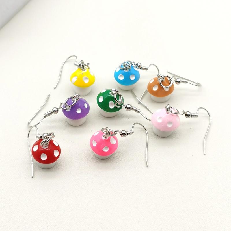 Small Mushroom Shaped Dangle Earrings Cartoons Cute 8 Colors Handmade Drop Earrings For Women Girls Jewelry Lovely Funny Gifts