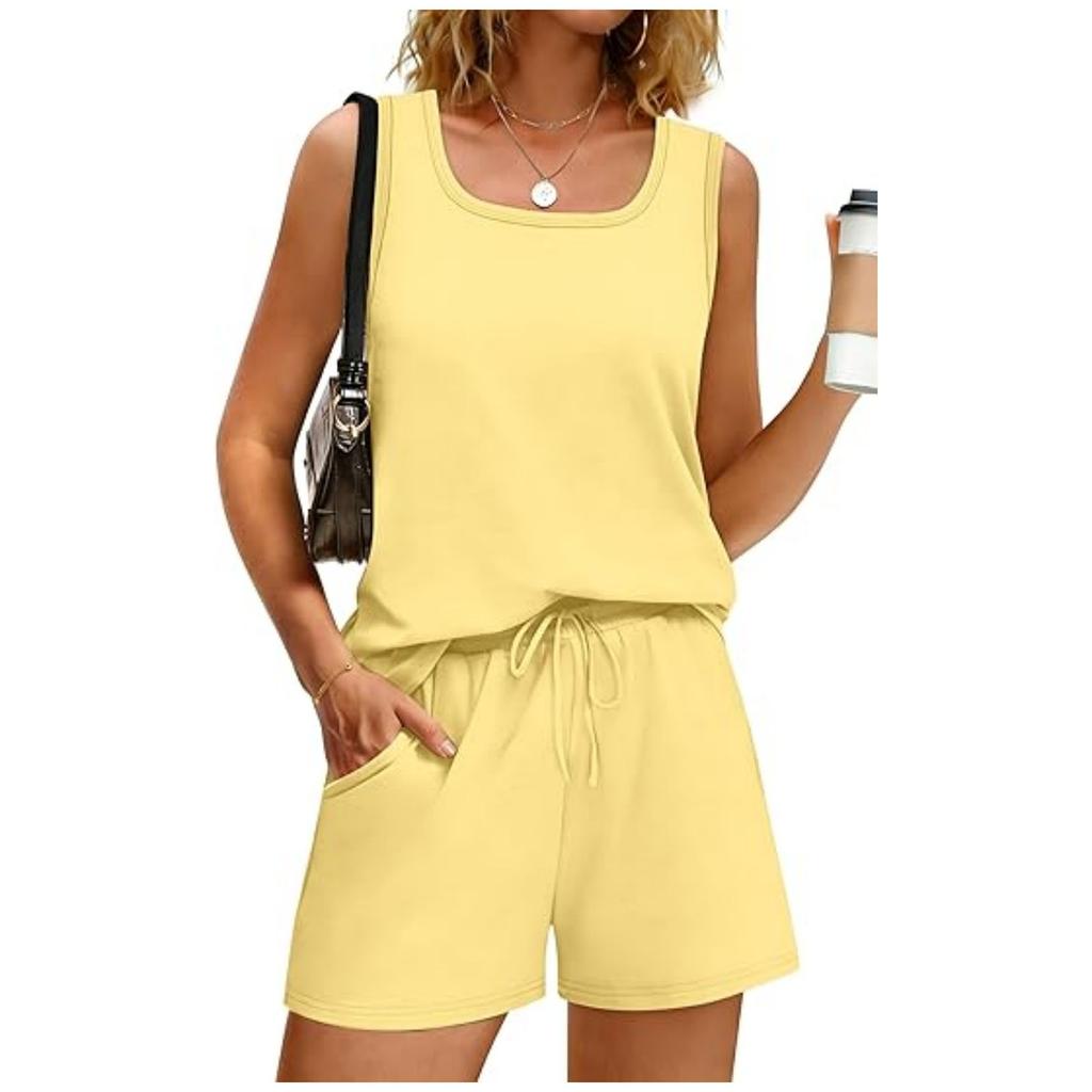 Women's Fashionable Loose Sleeveless Top + Shorts Casual Two-Piece Set