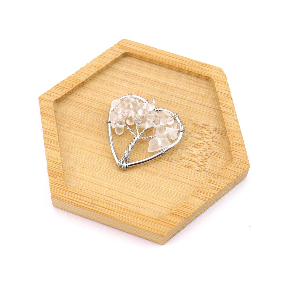 Seven-Color Natural Crystal Tree of Life Heart Pendant Necklace N743