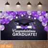 2D Graduation Photo Backdrop, Purple Black "Congratulations Graduate" Themed Party Background