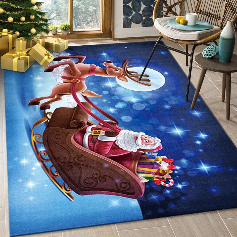 Christmas Living Room Carpet Crystal Velvet Non-slip Floor Mat Festive Atmosphere Bedroom Bedside Blanket