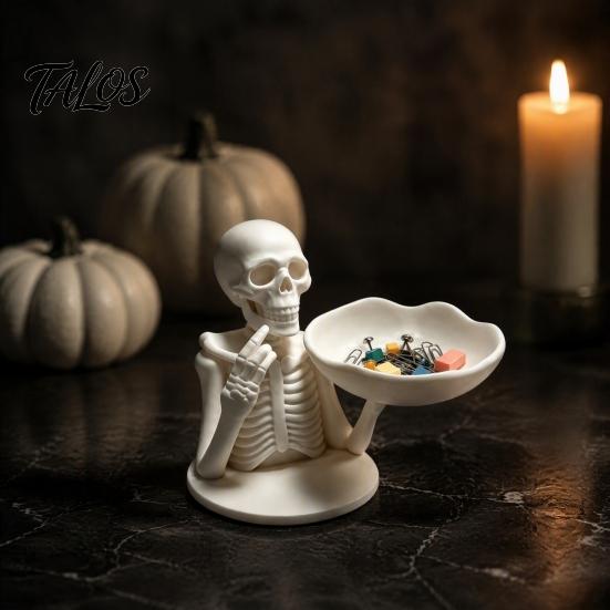 Gothic Home Decor Halloween Skeleton Storage Tray, 3D Printed Spooky Skull Jewelry Holder, Desk Organizer Desktop Ring for Entryway, Vanity
