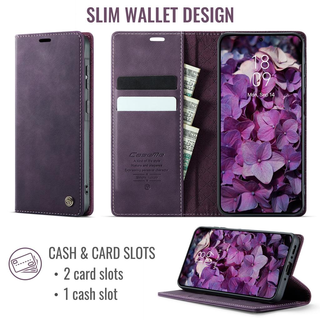 For Samsung Galaxy A55 5G Case CASEME 033 Series RFID Blocking Wallet Stand Calf Texture Leather Phone Cover