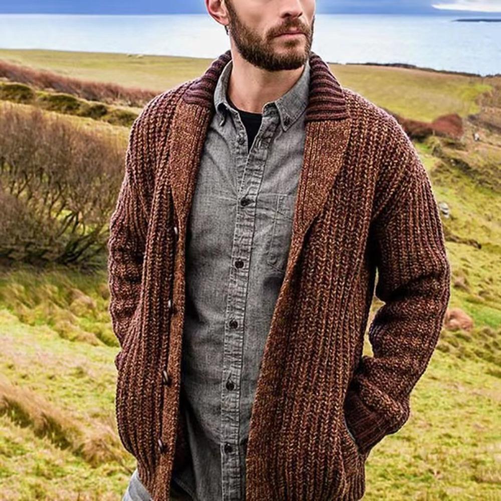 Herbst Winter Herren Cardigan Einfarbige Langarm Slim Fit Strickpullover Mantel Lässige Strickjacke