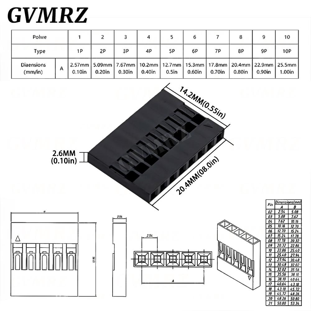 100PCS Dupont Plastic Shell Plug 2.54mm Single Row Dupont Connector 1P/2P/3P/4P/5P/6P/7P/8P/9P/10P Housing