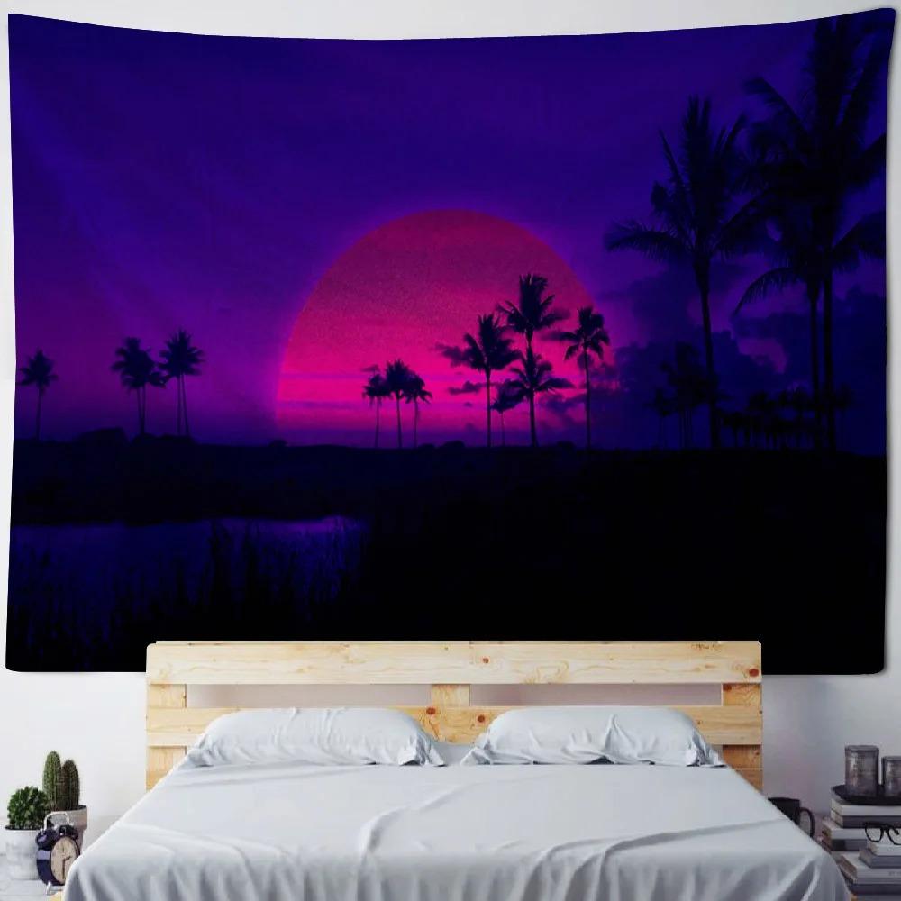 Living room bedroom decoration background poster starry sky coconut tree tapestry wall hanging sofa blanket dreamy sea