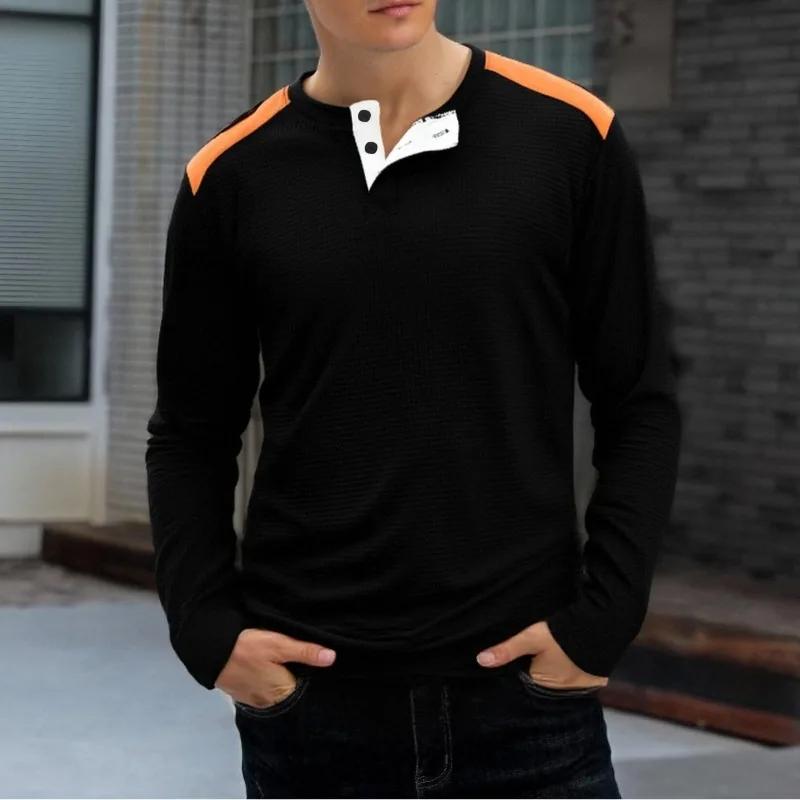 High Collar Buttoned Round Neck Long-sleeved Sweatshirt New Men's Outdoor Casual Versatile Two-color