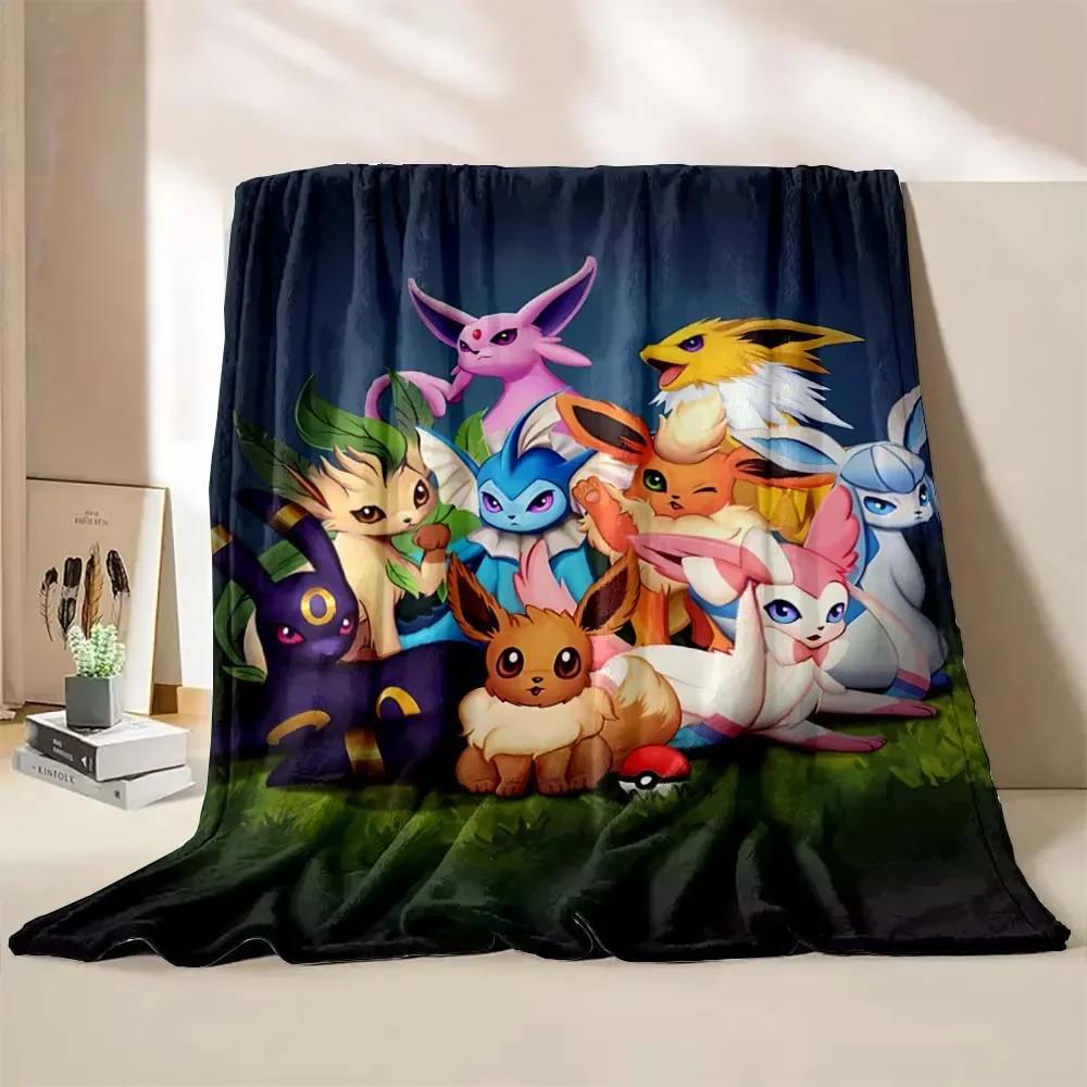 Japanese Style Blanket Pokemon Flannel Throw Home Sofa Lunch Break Blankets Cartoon Eevee Anime Figures Kids Children Student