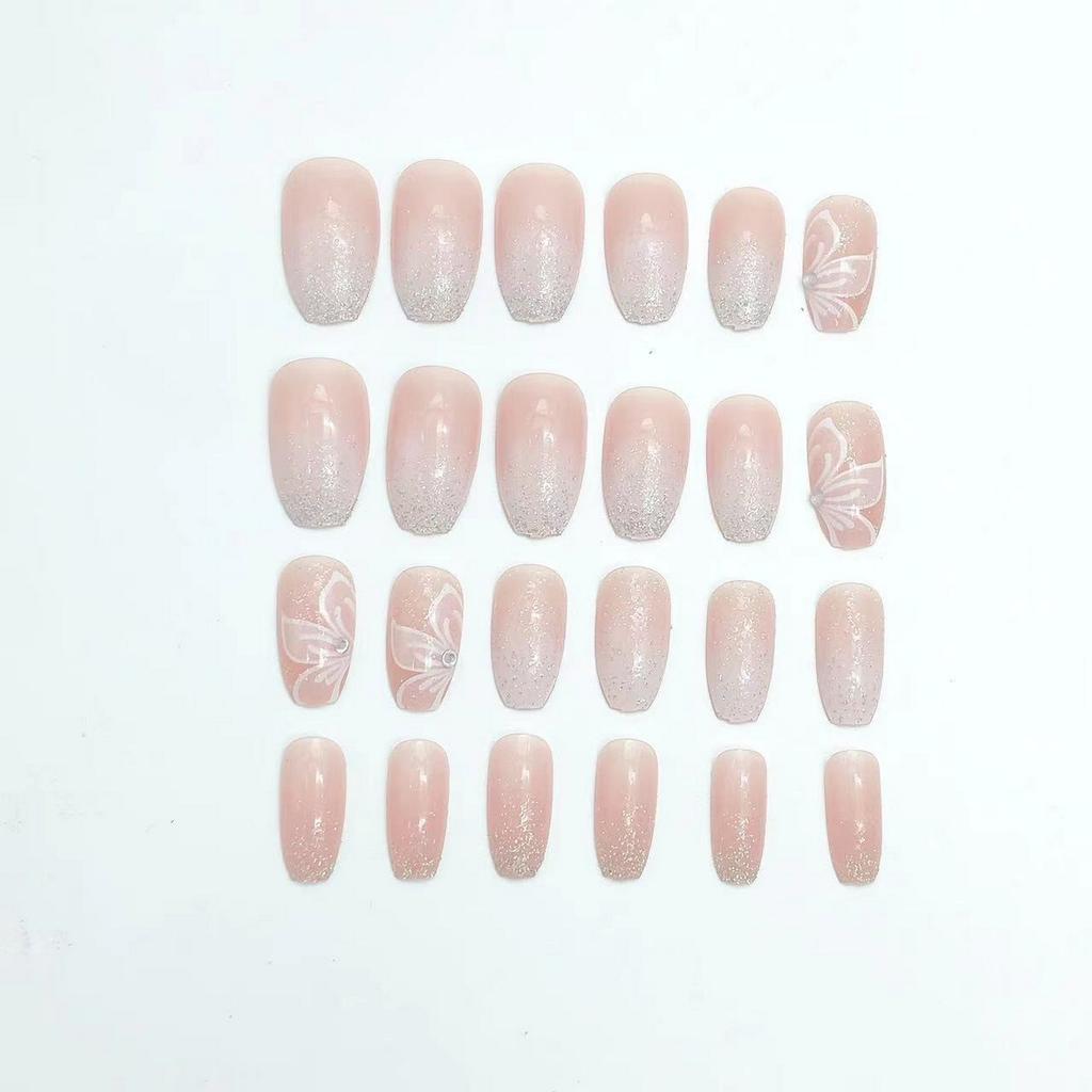 Butterfly Cat Eyes Fake Nails 24Pcs Gradient Glitter Design For Party And Daily Use