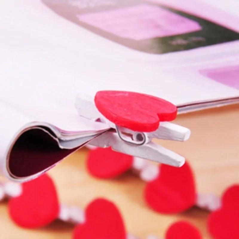 20 PCS Mini Office Supplies Craft Clips Love Wood Clothespins DIY Handmade Decoration Party Wooden Nail Craft Paper Clips
