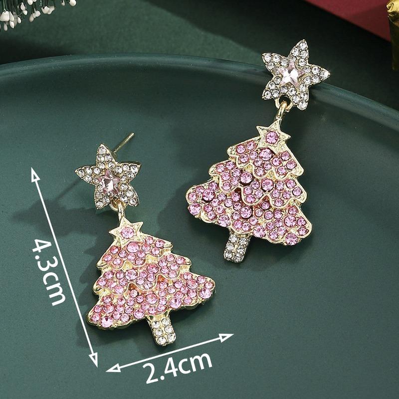 

Рождественские серьги, Серьги-гвоздики из сплава с бриллиантами в виде пентаграммы на серебряной игле, Серьги с розовыми бриллиантами в виде рождественской елки