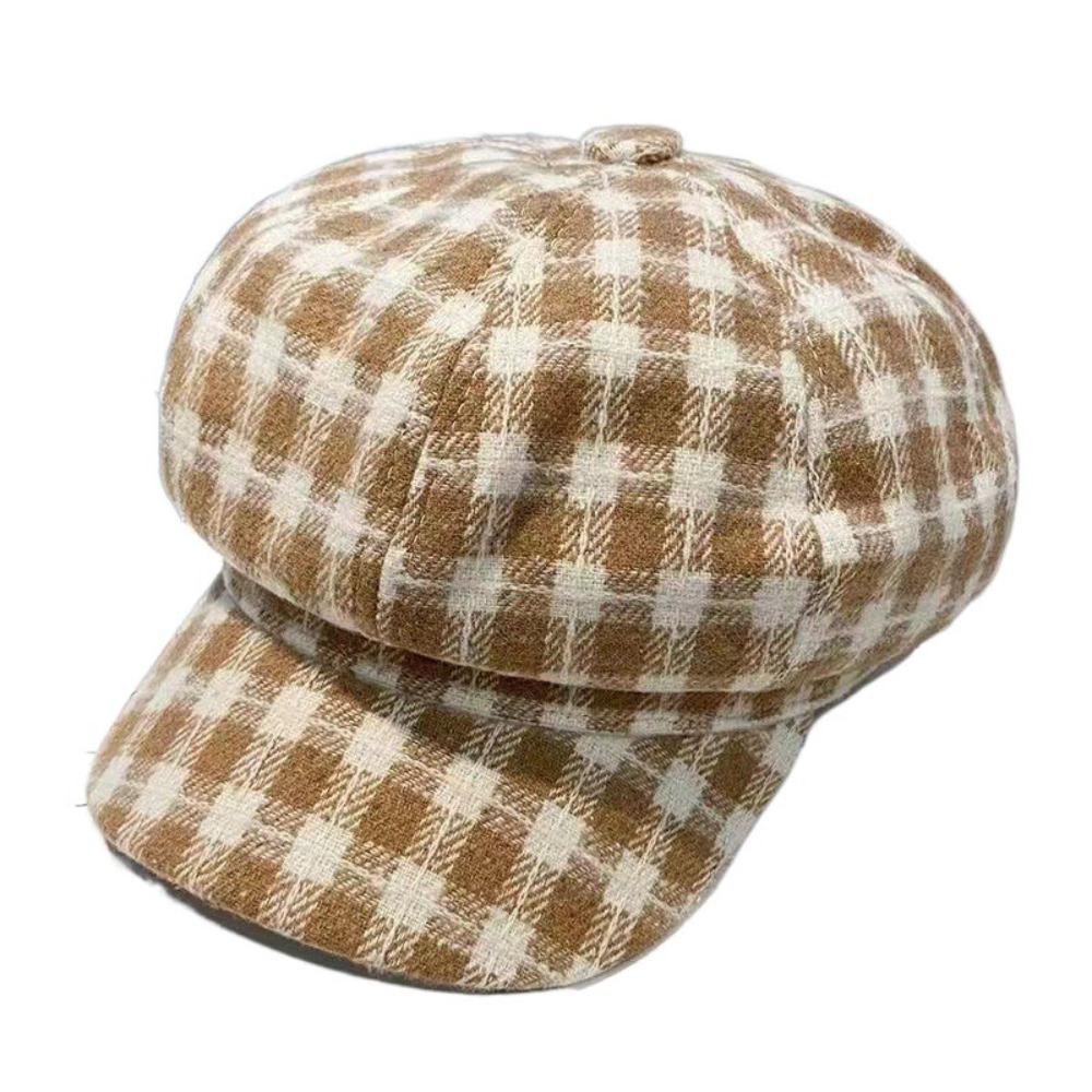 Keep Warm Women Painter Hat Small Fragrant Style Women Octagonal Cap Retro Plaid Beret Hat  Girl