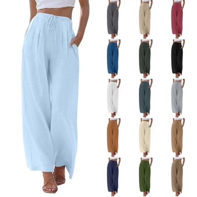 Women's Summer Elastic Waist Solid Color Cotton And Linen Loose Trousers