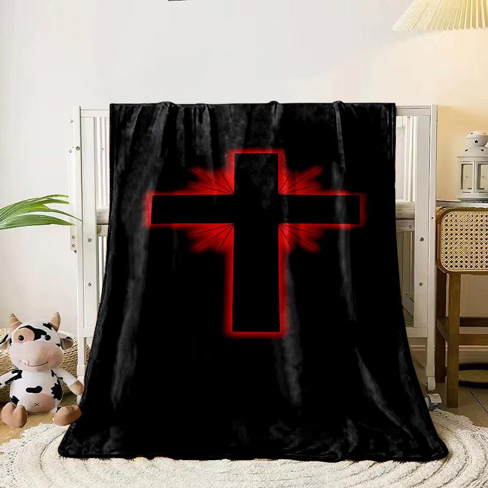 Red Glow Cross Blanket Printed Blanket for Living Room Bed Couch Lunch Break Soft Cozy Blanket for Friend's Festival Gift