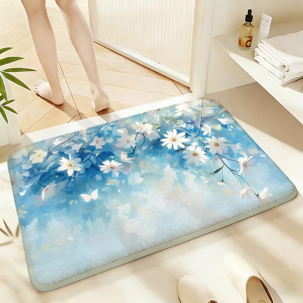 Soft Absorbent Non-Slip Rug Art Daisy Floor Mat Home Decor Doormat Bedroom Floor Mat Shower Carpet